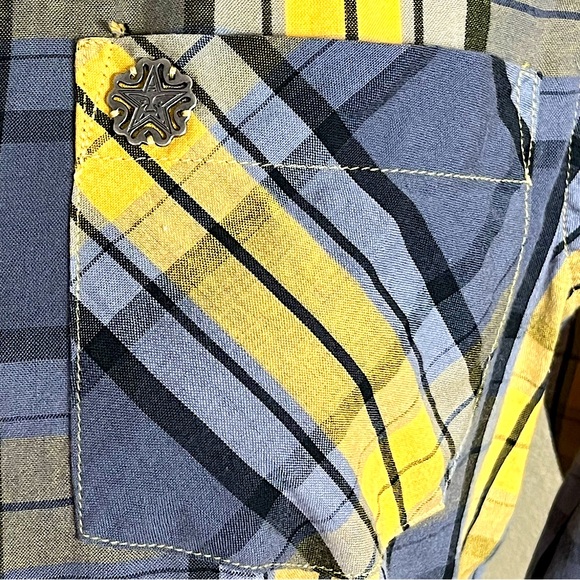 OBEY Lightweight Breathable Cotton Button Up Shirt Sz M Yellow Grey Western Boho - Picture 6 of 7